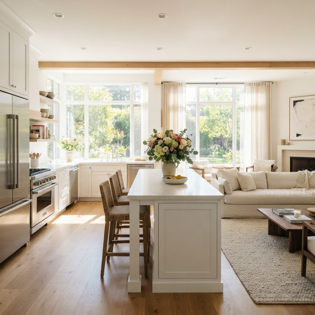 Immaculate, bright modern kitchen and living space ready for guests