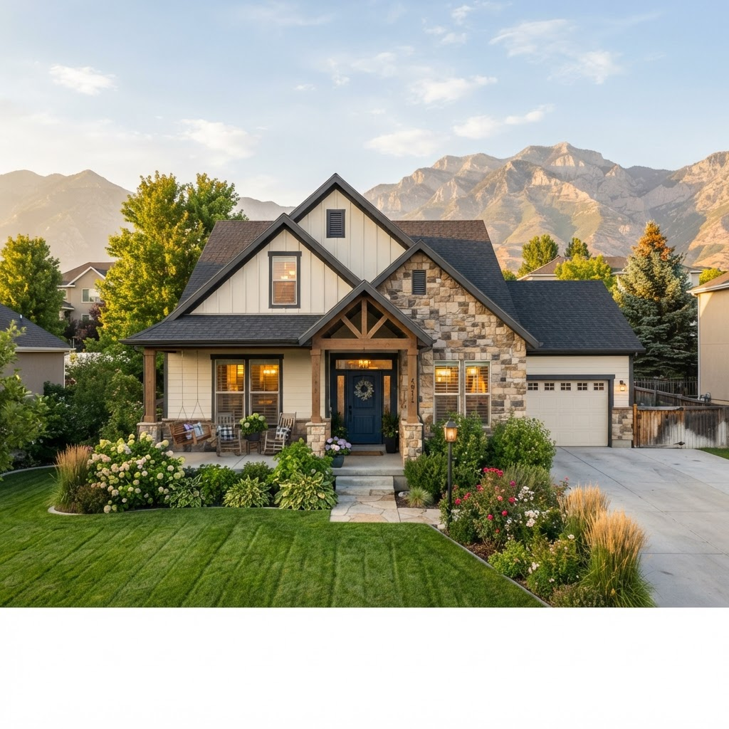 A welcoming Utah single-family home with a friendly front porch and tidy landscaping